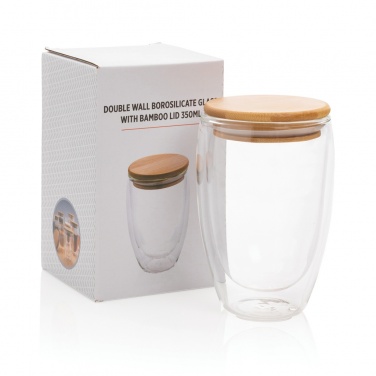 Logo trade promotional giveaway photo of: Double wall borosilicate glass with bamboo lid 350ml