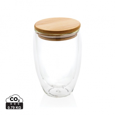 Logo trade promotional items picture of: Double wall borosilicate glass with bamboo lid 350ml