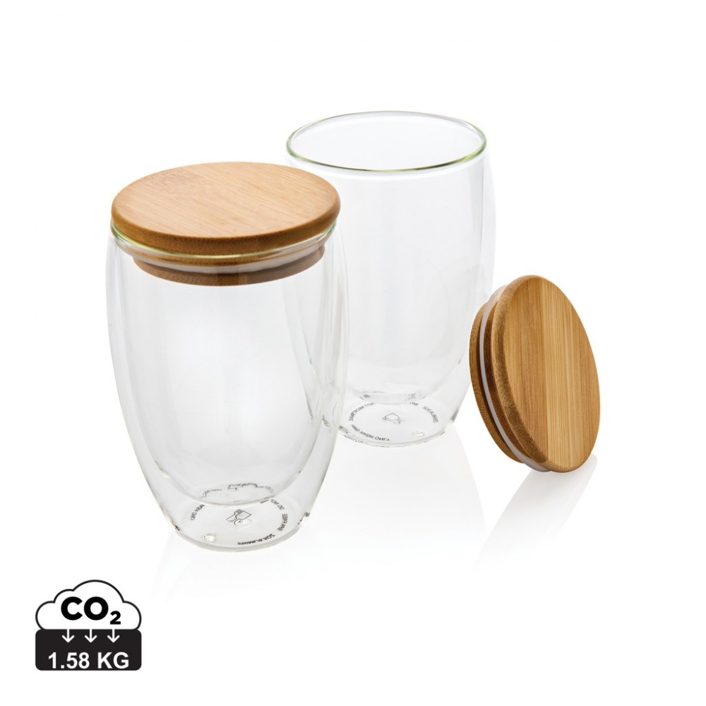 Logotrade corporate gift image of: Double wall borosilicate glass with bamboo lid 350ml 2pc set