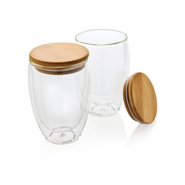 Logo trade promotional giveaways picture of: Double wall borosilicate glass with bamboo lid 350ml 2pc set