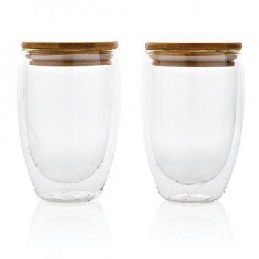 Logotrade corporate gift image of: Double wall borosilicate glass with bamboo lid 350ml 2pc set