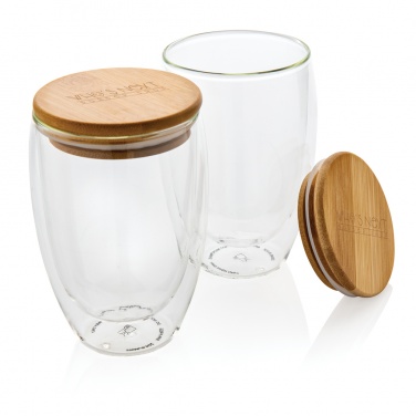 Logotrade promotional giveaway image of: Double wall borosilicate glass with bamboo lid 350ml 2pc set