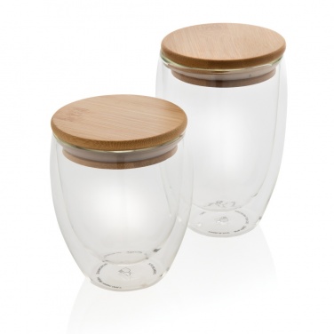 Logo trade advertising products image of: Double wall borosilicate glass with bamboo lid 350ml 2pc set