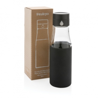 Logo trade corporate gifts image of: Ukiyo glass hydration tracking bottle with sleeve