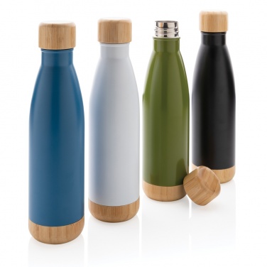 Logo trade business gifts image of: Vacuum stainless steel bottle with bamboo lid and bottom