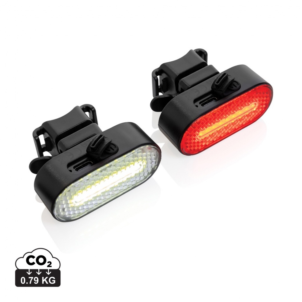 Logotrade promotional products photo of: Lumino RCS recycled plastic USB re-chargeable bike light set