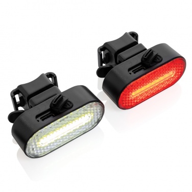 Logo trade promotional gift photo of: Lumino RCS recycled plastic USB re-chargeable bike light set