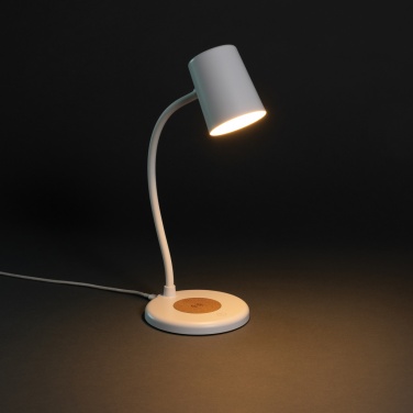 Logo trade advertising product photo of: Zenara RCS recycled plastic and cork 15W wireless desk lamp