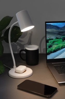 Logo trade business gift photo of: Zenara RCS recycled plastic and cork 15W wireless desk lamp