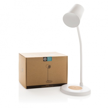 Logo trade advertising products image of: Zenara RCS recycled plastic and cork 15W wireless desk lamp