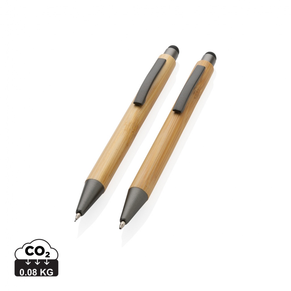 Logo trade advertising product photo of: Bamboo modern pen set in box