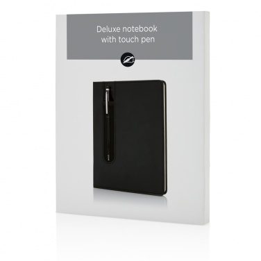 Logo trade promotional giveaways image of: Standard hardcover PU A5 notebook with stylus pen