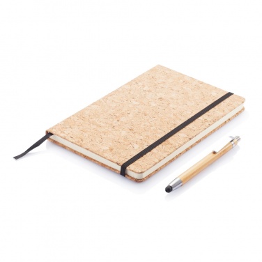 Logo trade promotional merchandise photo of: A5 notebook with bamboo pen including stylus