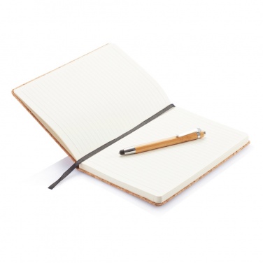 Logo trade promotional merchandise image of: A5 notebook with bamboo pen including stylus