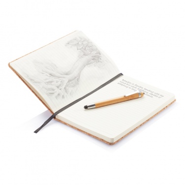 Logo trade promotional items image of: A5 notebook with bamboo pen including stylus