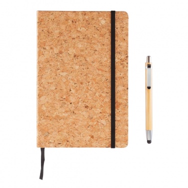 Logo trade promotional gifts image of: A5 notebook with bamboo pen including stylus