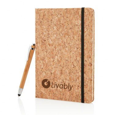 Logo trade promotional items image of: A5 notebook with bamboo pen including stylus