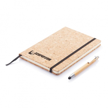 Logo trade promotional giveaways image of: A5 notebook with bamboo pen including stylus