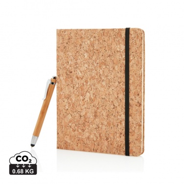 Logo trade business gifts image of: A5 notebook with bamboo pen including stylus