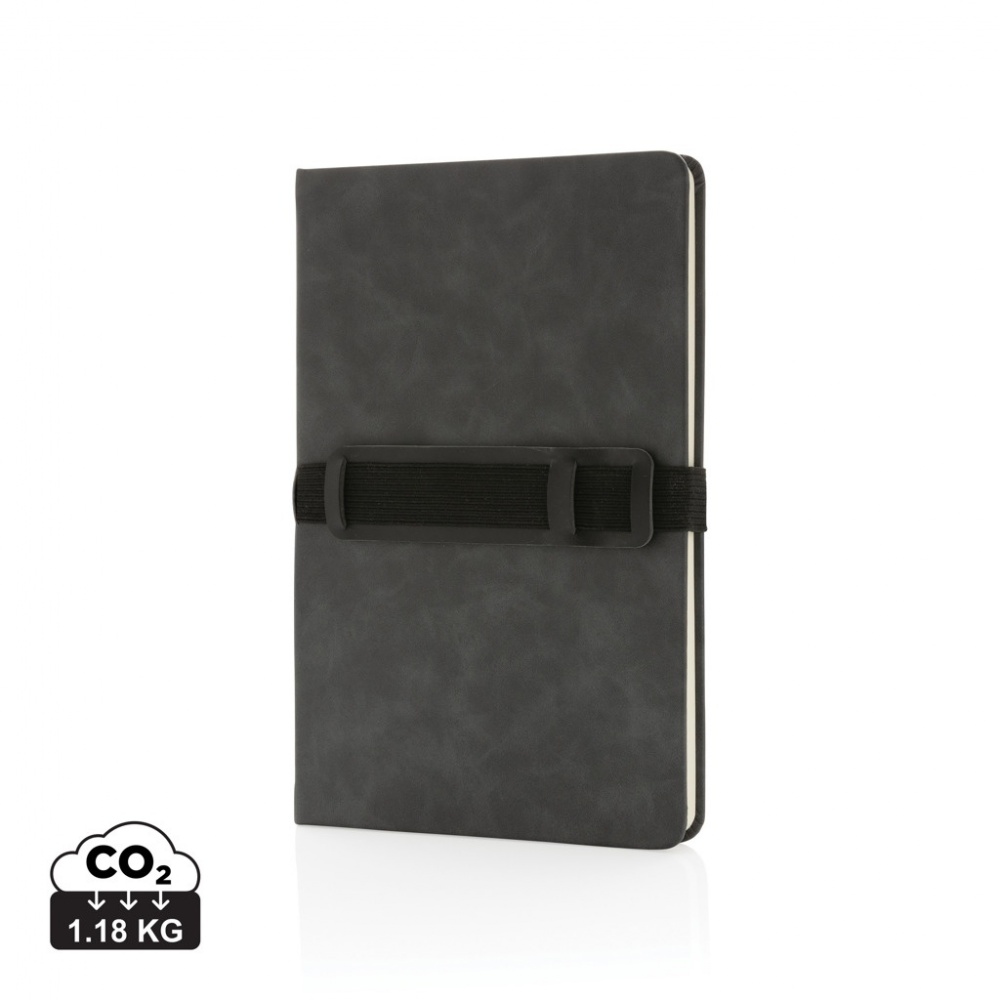 Logo trade advertising products picture of: Deluxe hardcover PU notebook A5 with phone and pen holder