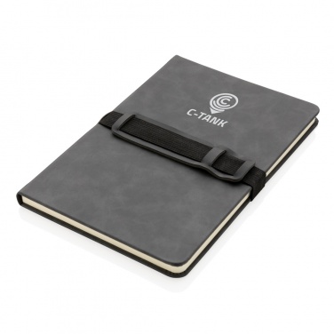 Logo trade promotional product photo of: Deluxe hardcover PU notebook A5 with phone and pen holder