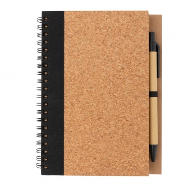 Logo trade business gifts image of: Cork spiral notebook with pen