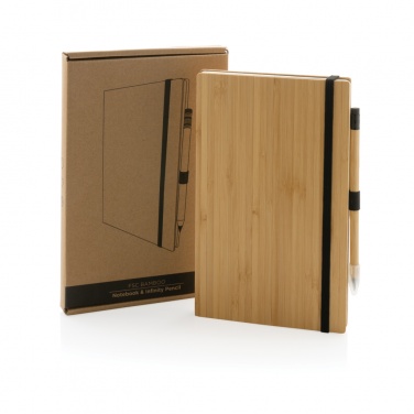 Logo trade corporate gifts picture of: Bamboo notebook and infinity pencil set