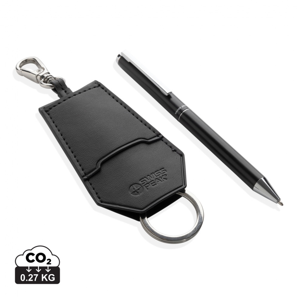 Logo trade promotional products image of: SP Tula RCS certified recycled PU key holder and pen set