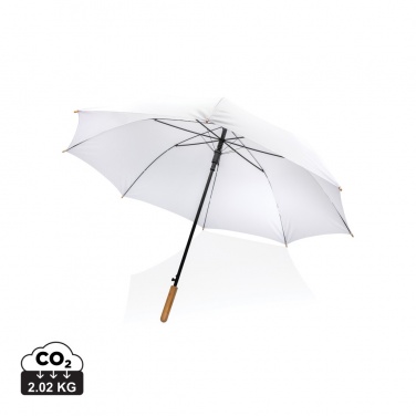 Logo trade promotional gifts picture of: 27" Impact AWARE™ RPET 190T auto open bamboo umbrella