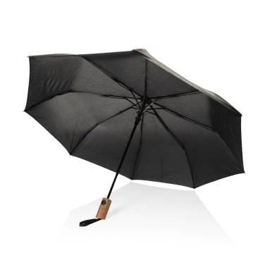 Logo trade corporate gifts image of: Kaycey 21" AWARE™ RPET Acacia wood mini auto open umbrella