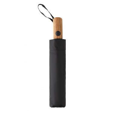 Logo trade promotional merchandise photo of: Kaycey 21" AWARE™ RPET Acacia wood mini auto open umbrella