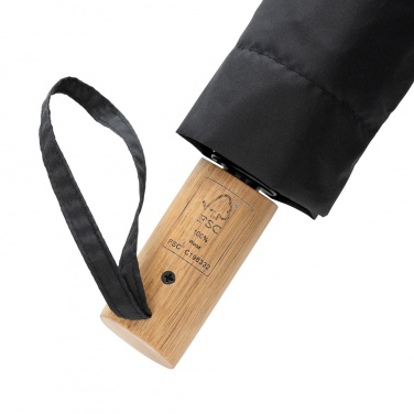 Logo trade corporate gifts picture of: Kaycey 21" AWARE™ RPET Acacia wood mini auto open umbrella