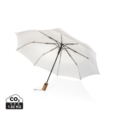 Logo trade promotional giveaway photo of: Kaycey 21" AWARE™ RPET Acacia wood mini auto open umbrella