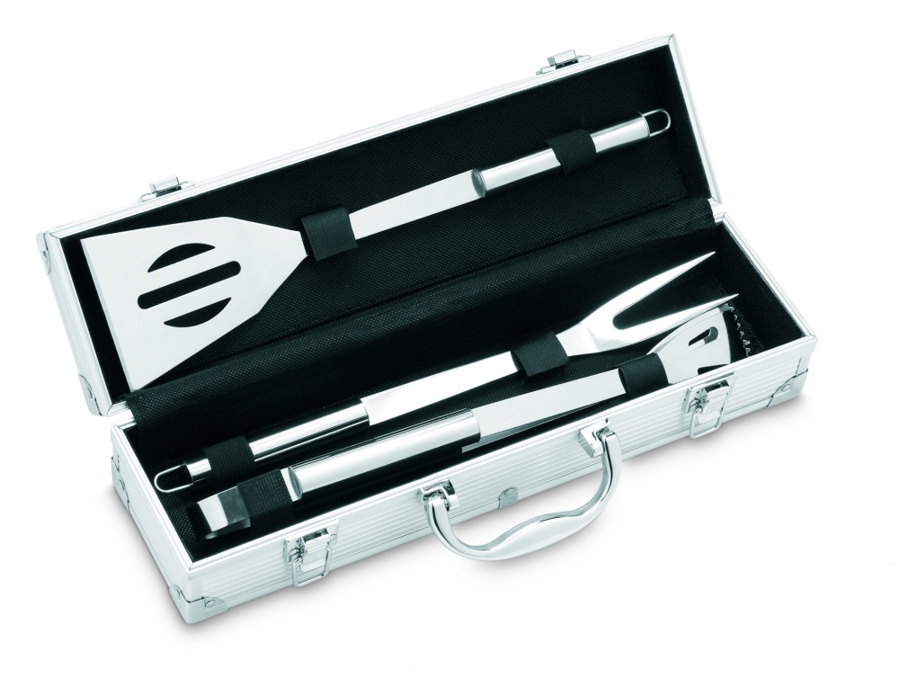 Logo trade promotional products image of: 3 BBQ tools in aluminium case