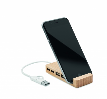 Logo trade promotional products picture of: Bamboo USB 4 ports hub