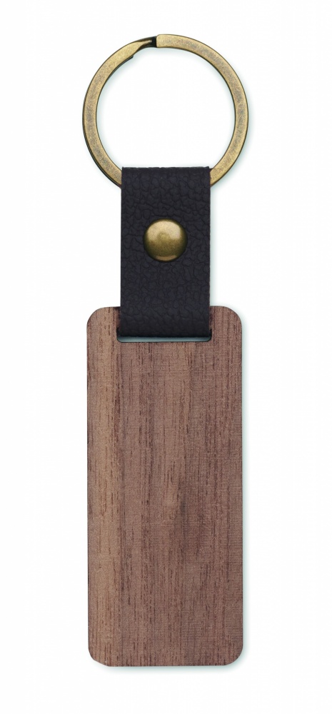 Logo trade promotional gifts picture of: Key ring in walnut and PU Kokkola