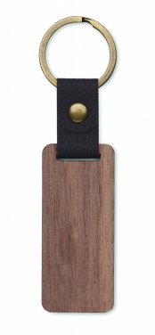 Logo trade promotional giveaways image of: Key ring in walnut and PU Kokkola