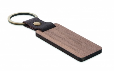 Logo trade promotional products image of: Key ring in walnut and PU Kokkola