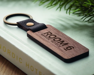 Logotrade promotional product image of: Key ring in walnut and PU Kokkola