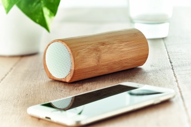 Logo trade promotional items image of: Wireless bamboo speaker 2x5W