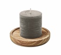 Candle on round wooden base, Grey