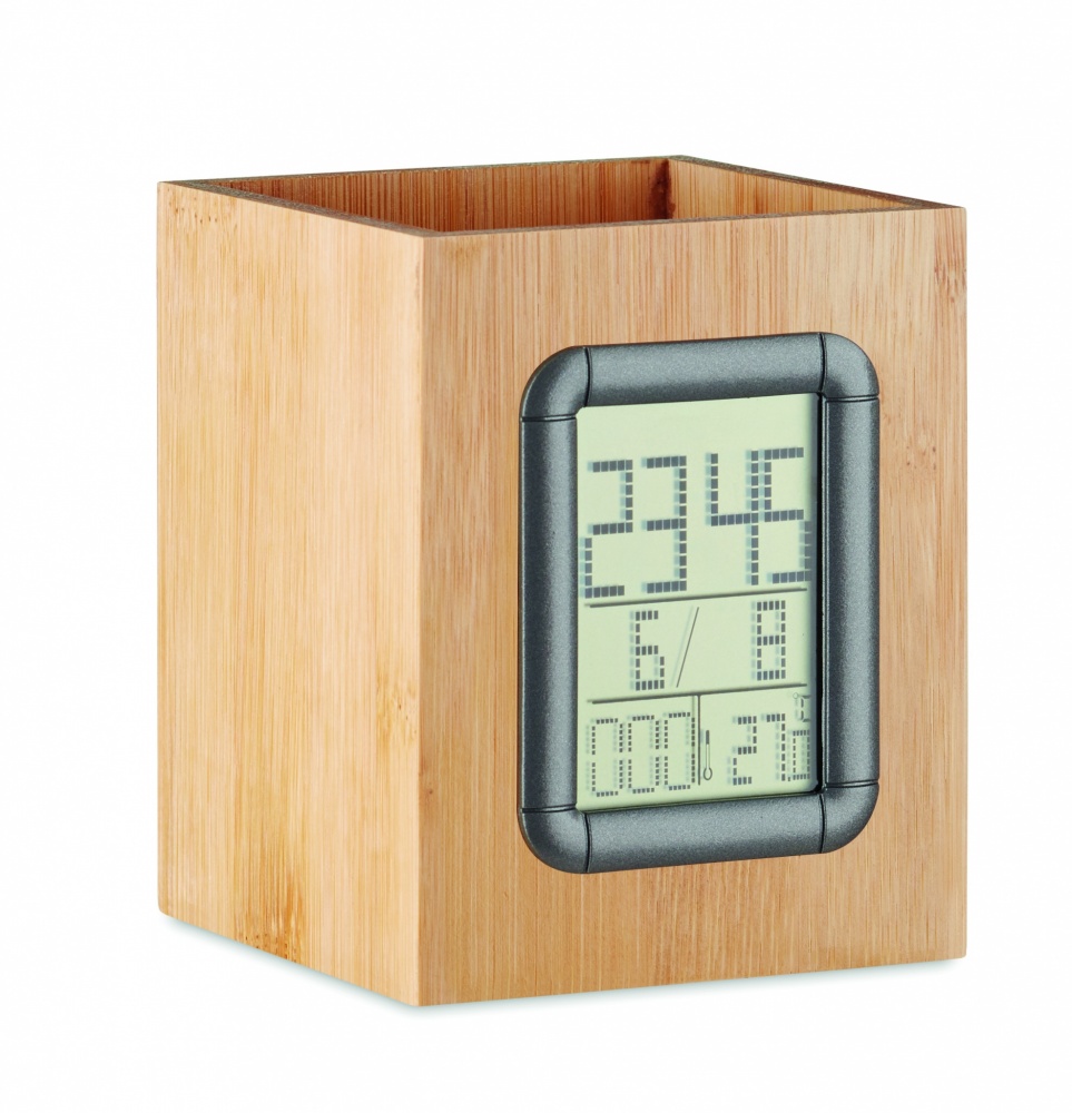 Logotrade corporate gift picture of: Bamboo pen holder and LCD clock