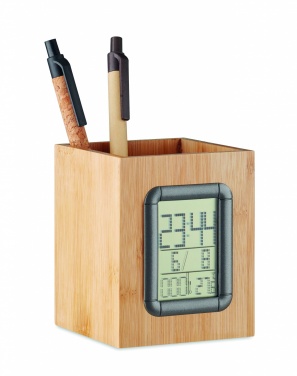 Logotrade promotional merchandise image of: Bamboo pen holder and LCD clock