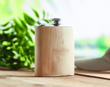 Logo trade business gifts image of: Bamboo slim hip flask 170ml