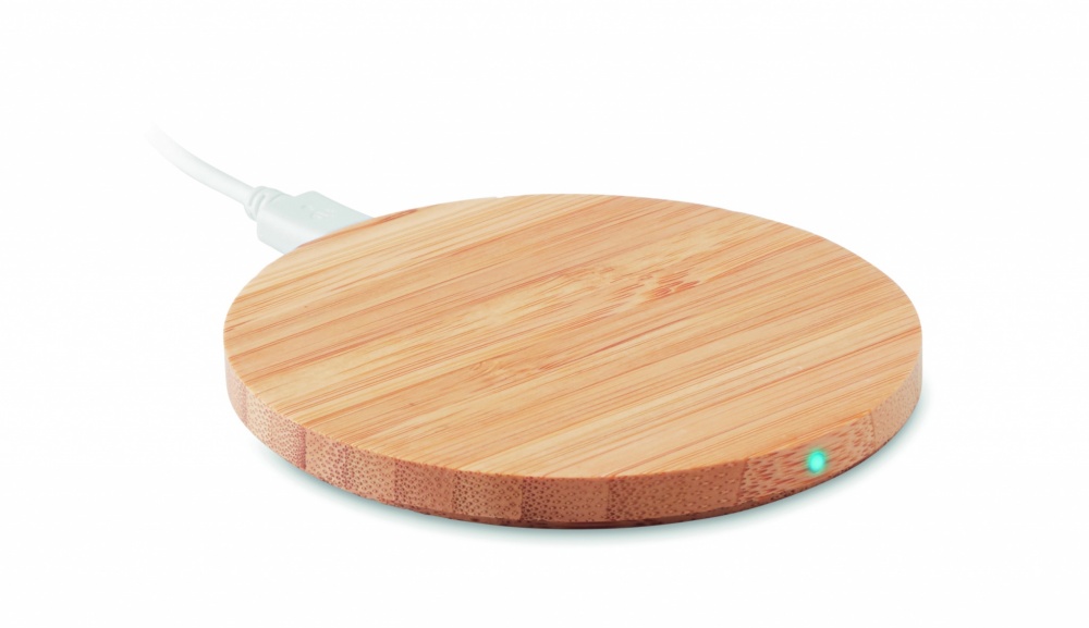 Logo trade corporate gift photo of: Wireless charger bamboo 10W RUNDO +