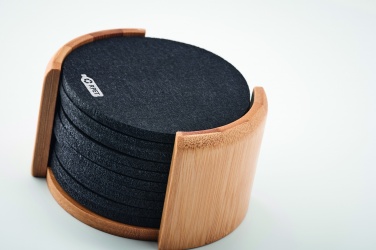 Logo trade promotional giveaways picture of: RPET coasters in bamboo holder