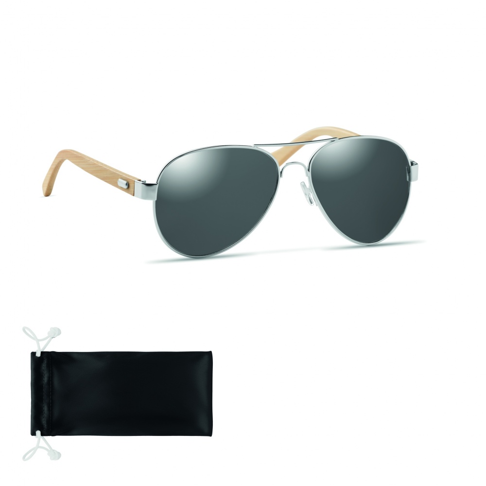 Logo trade promotional giveaways image of: Bamboo sunglasses in pouch TARTU