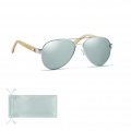 Bamboo sunglasses in pouch, Shiny Silver