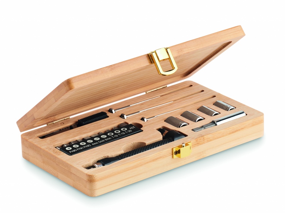 Logo trade promotional items picture of: 21 pcs tool set in bamboo case