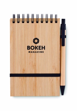 Logo trade advertising products image of: A6 bamboo notepad with pen SONORABAM